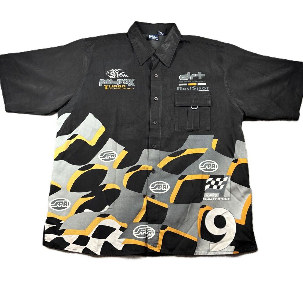 Southpole Racing Men Button Up Shirt Vintage Y2K New Flag Black Gold XL K153